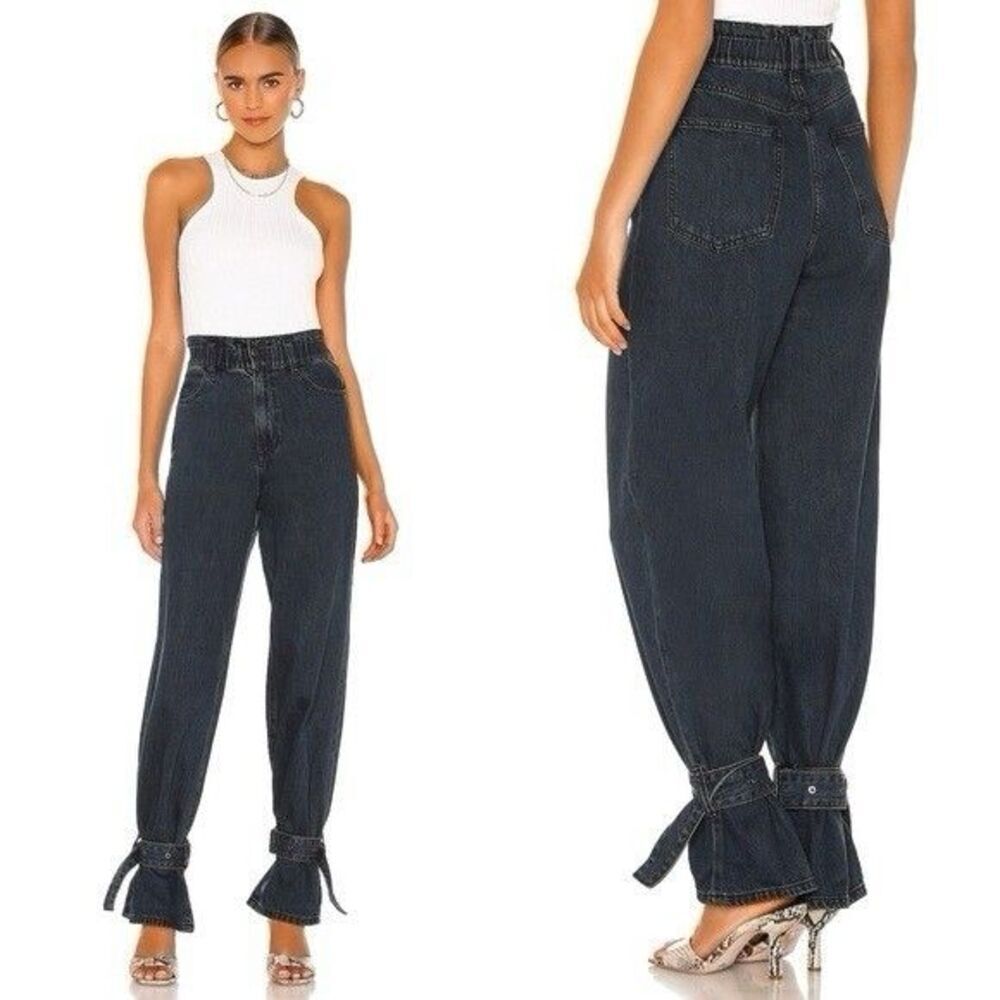WeWoreWhat Paperbag Buckle Jeans 27 Dark Wash Denim High Rise Ankle Tie Stretch